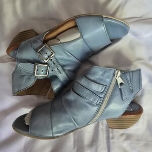 Miz Mooz Blue Ankle Booties with Peep-Toe and Straps